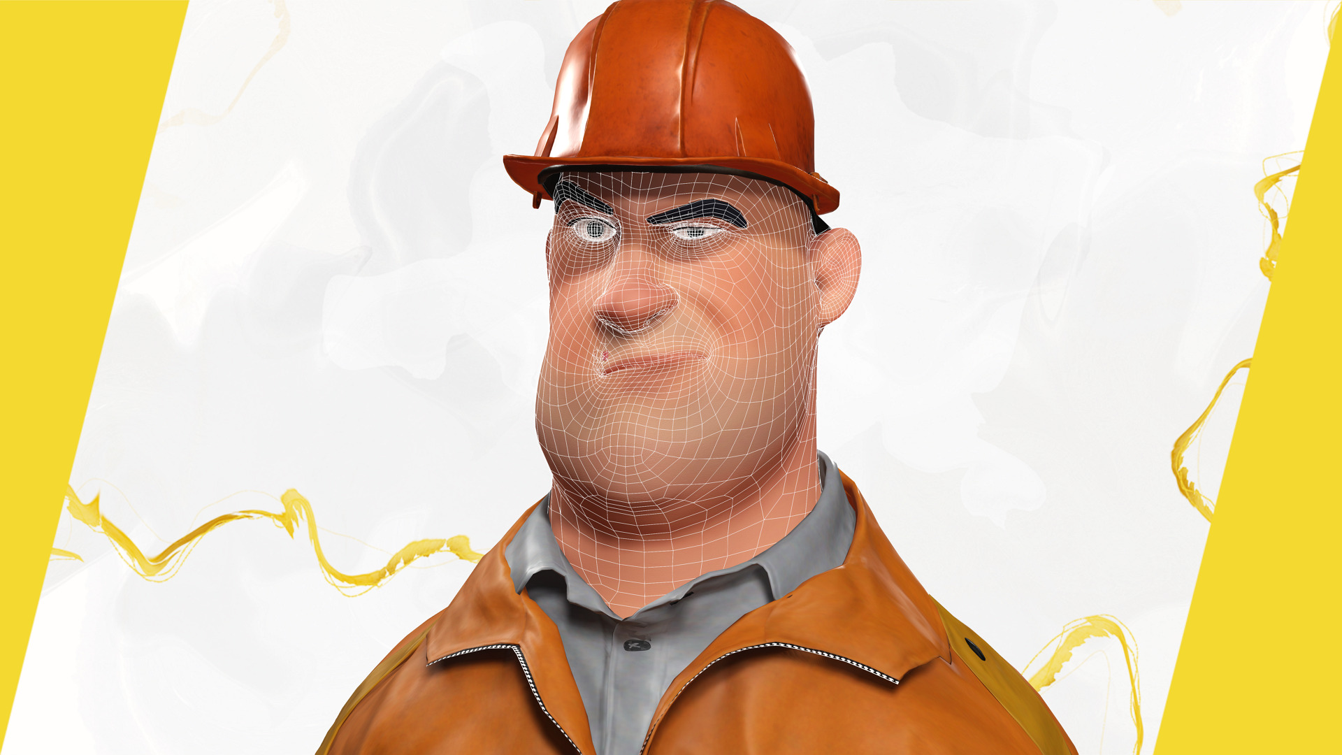 Cartoon Construction Worker in Jacket Worker with Hard Hat Low-poly 3D model_13