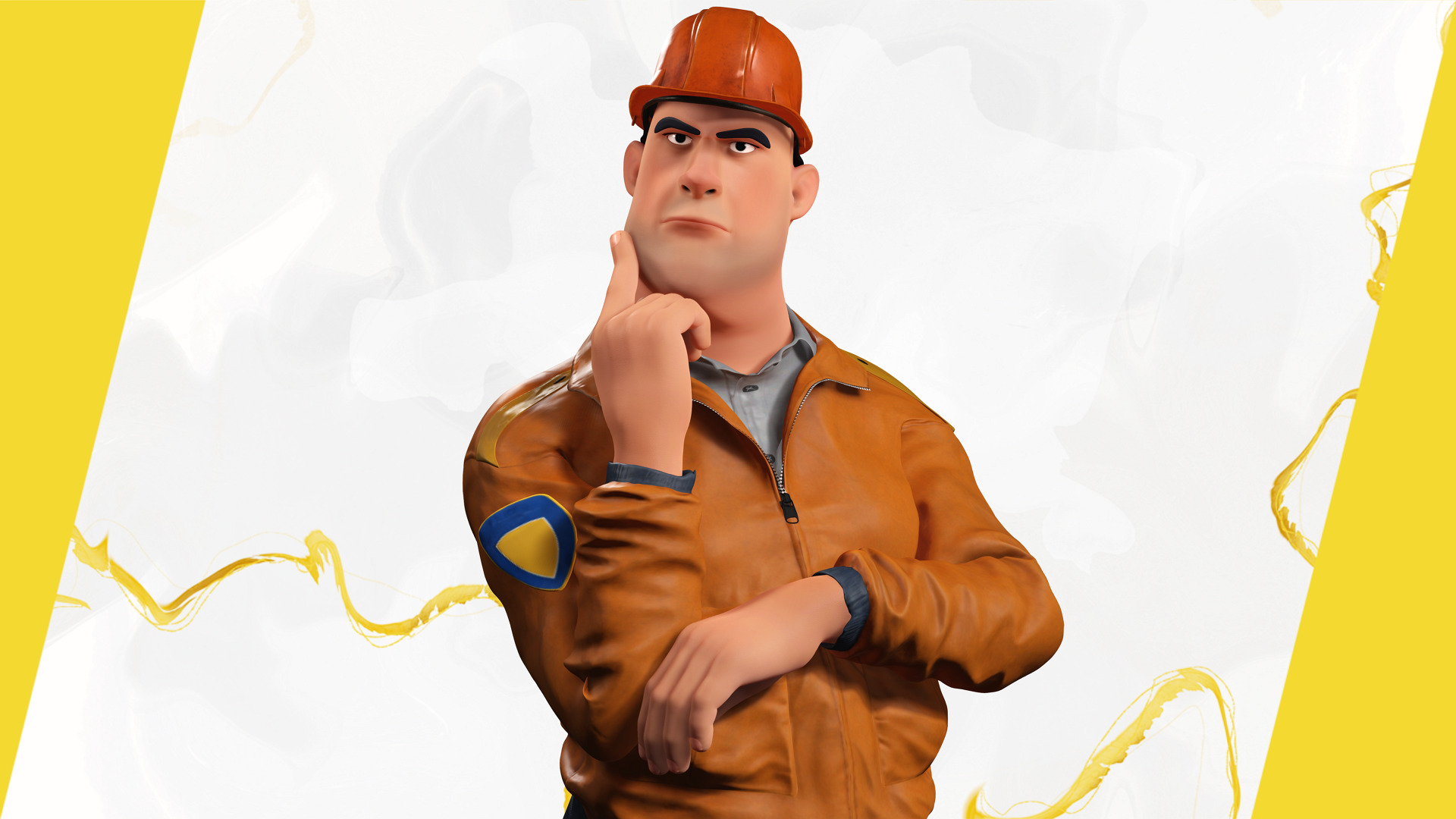 Cartoon Construction Worker in Jacket Worker with Hard Hat Low-poly 3D model_1
