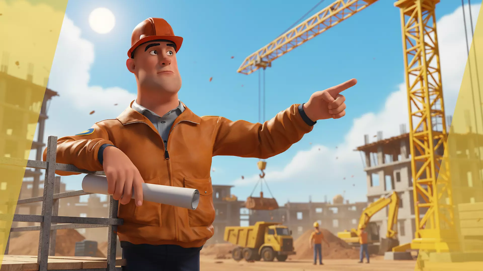 Cartoon Construction Worker in Jacket Worker with Hard Hat Low-poly 3D model_4