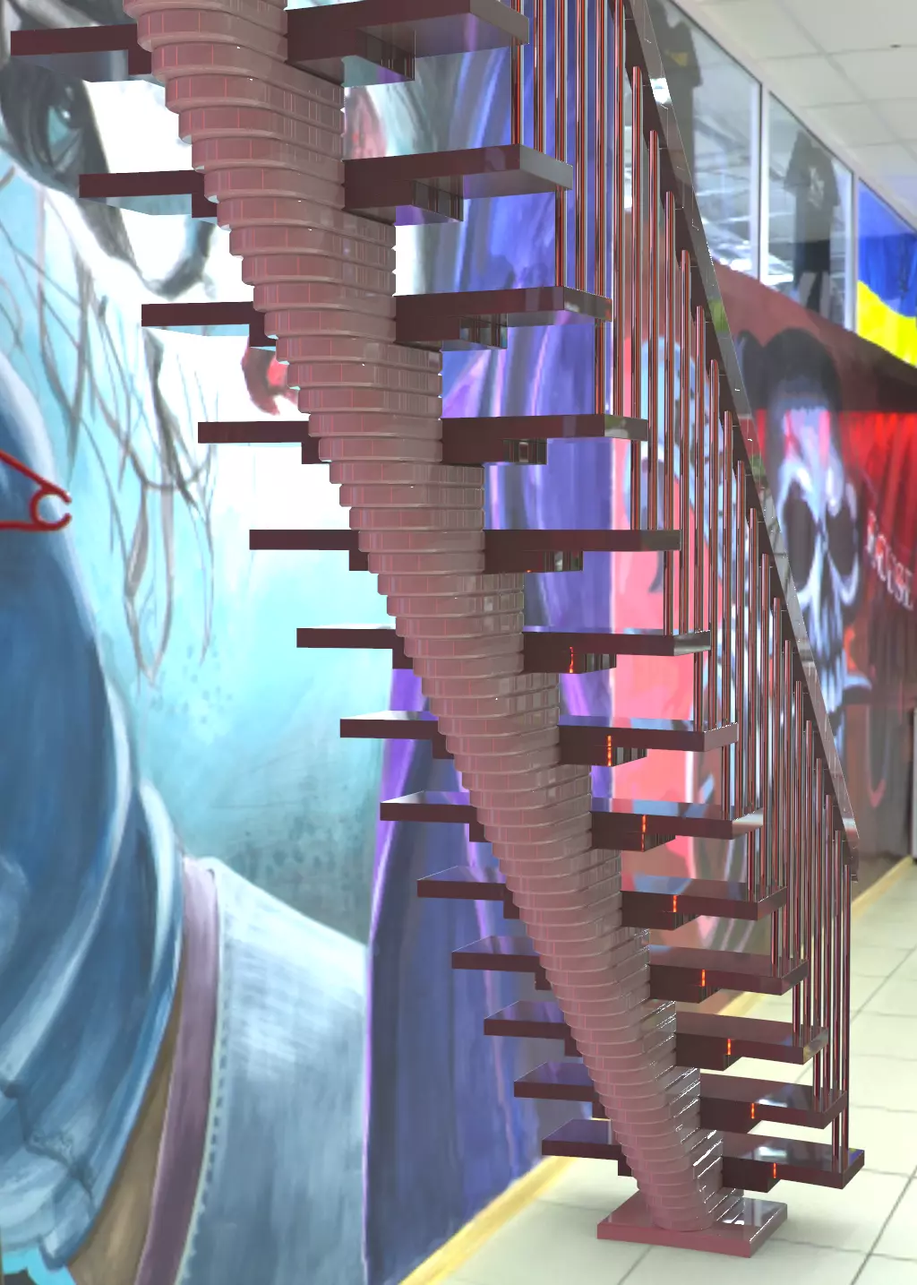 Segmental straight stairs 3D model_0