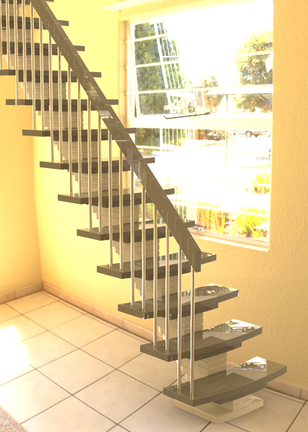 Segmental straight stairs 3D model_5