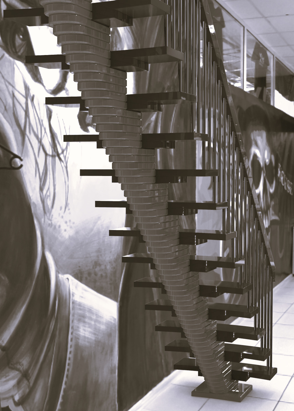 Segmental straight stairs 3D model_1