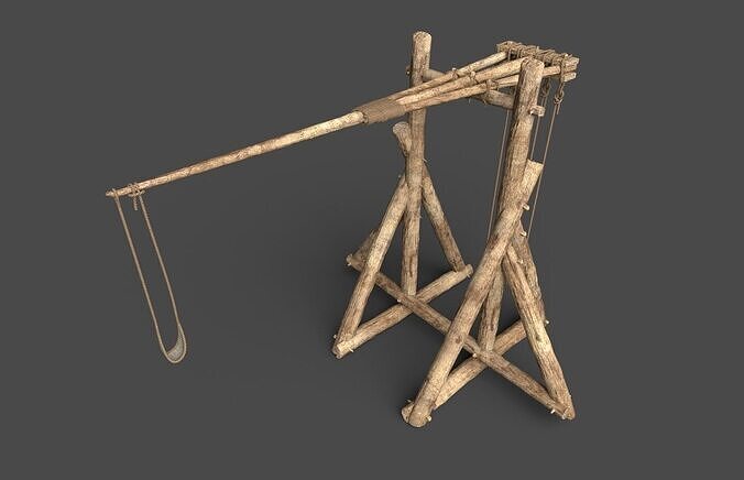 Medieval mangonel catapult Low-poly 3D model