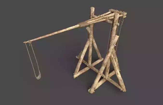 Medieval mangonel catapult Low-poly 3D model