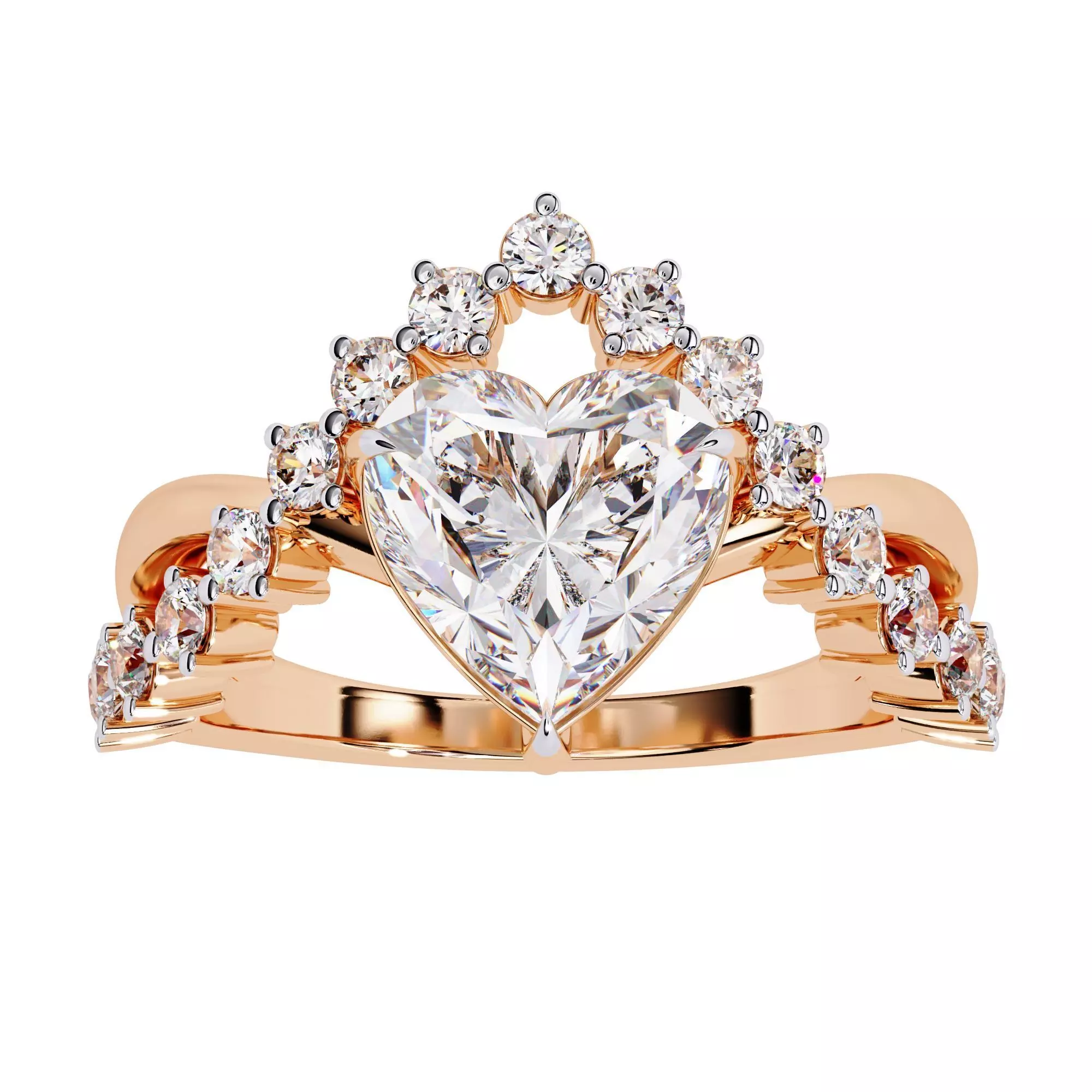 Heart Crown Solitaire Diamond Ring 360 animation renders 3dm 3D print model