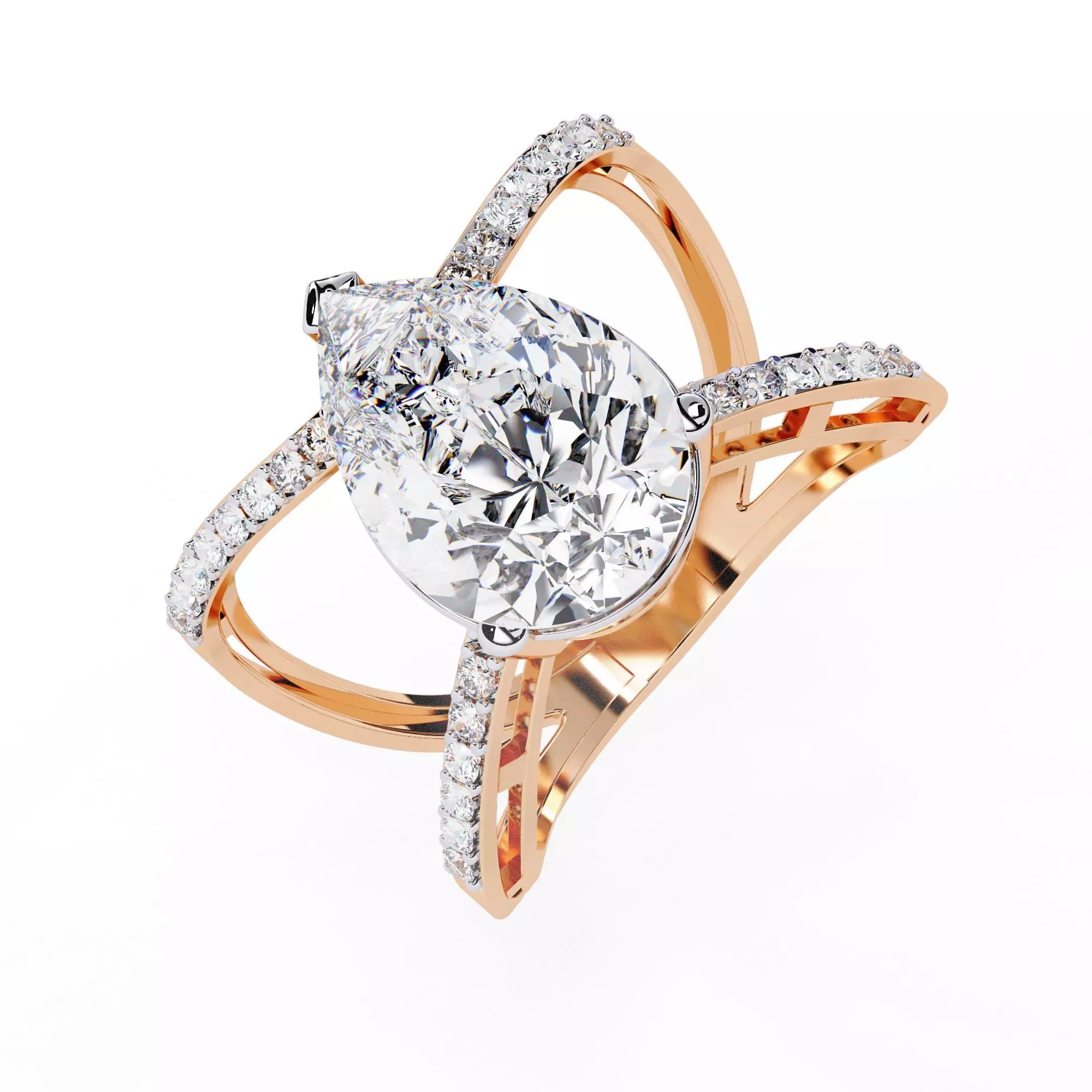 Pear Solitaire Diamond Ring 360 animation renders 3dm stl 3D print model