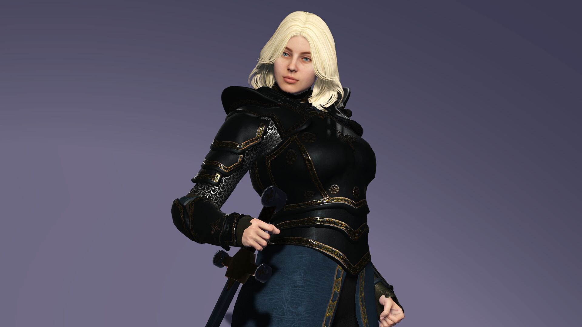 Realistic Female Blond Knight Low-poly 3D model_2