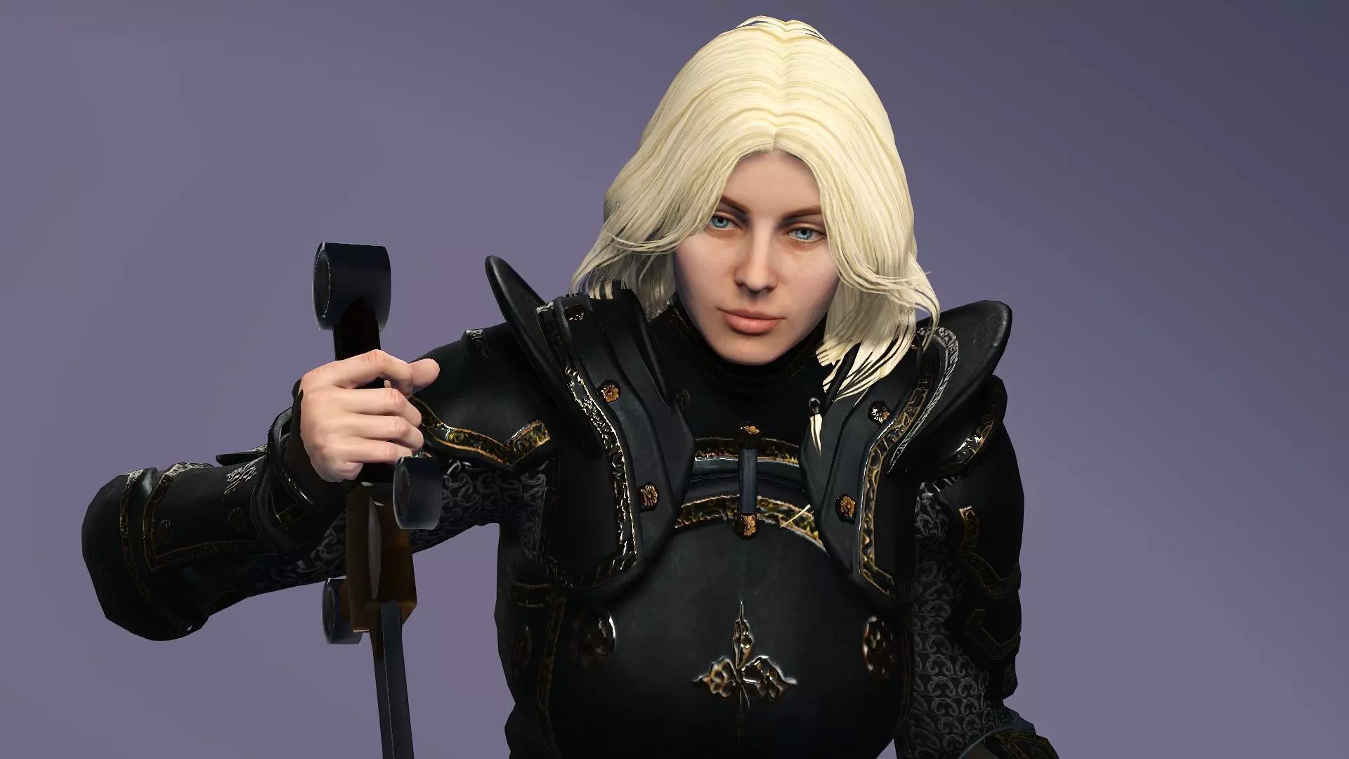 Realistic Female Blond Knight Low-poly 3D model_0