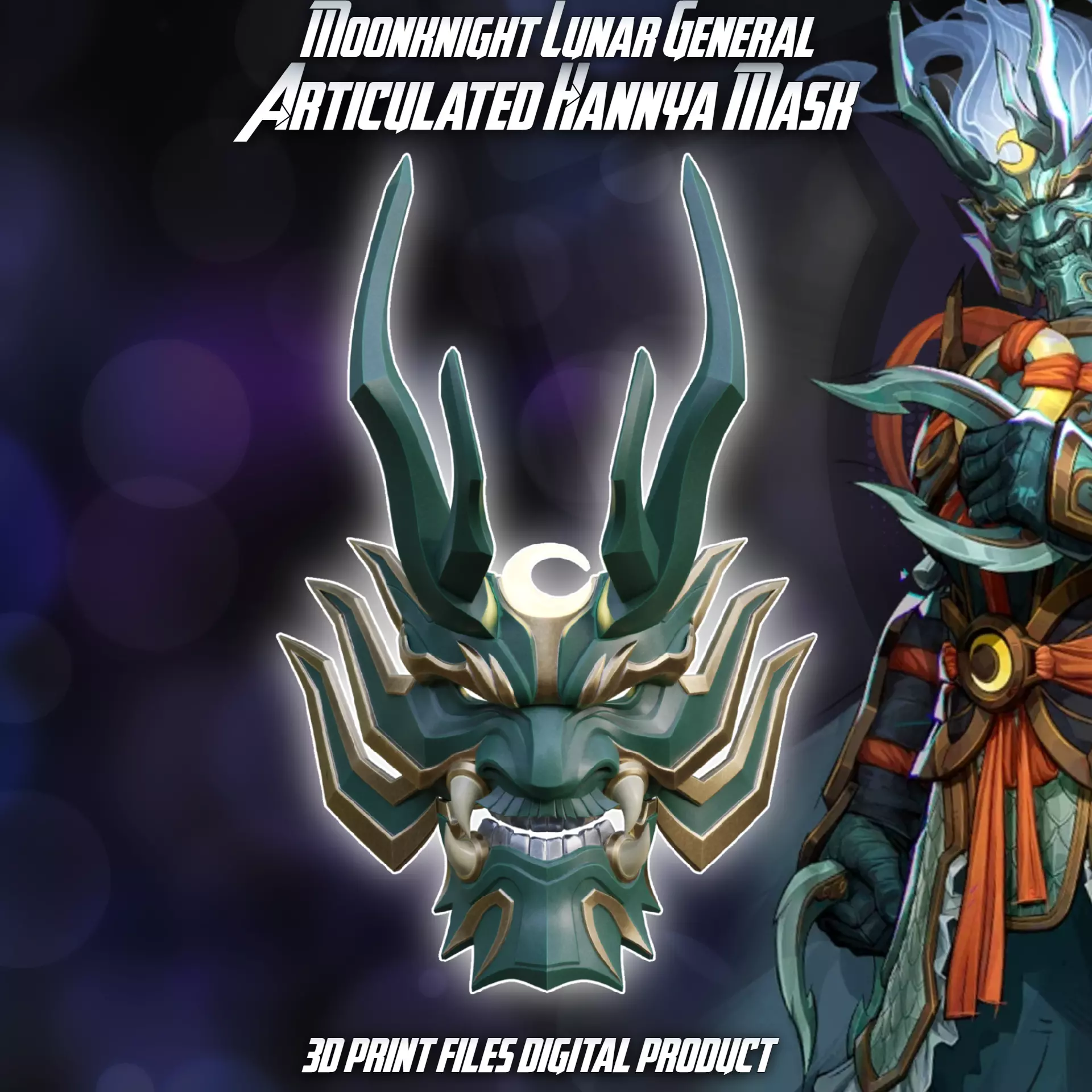 Moon Knight Lunar General Hannya Articulated Mask 3D print model