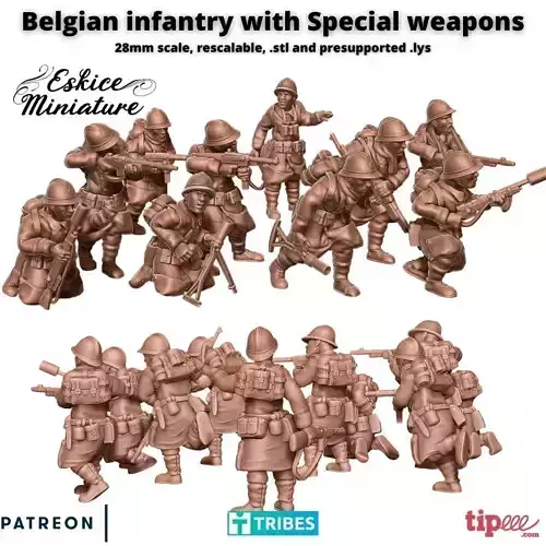 Belgian infantry with special weapons - 28mm