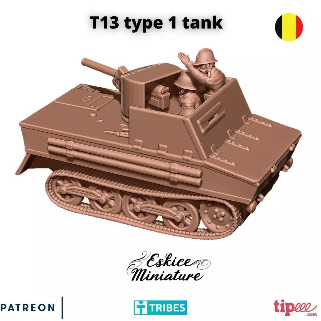 T13 Type 1 belgian tank - 28mm for wargame 3D print model