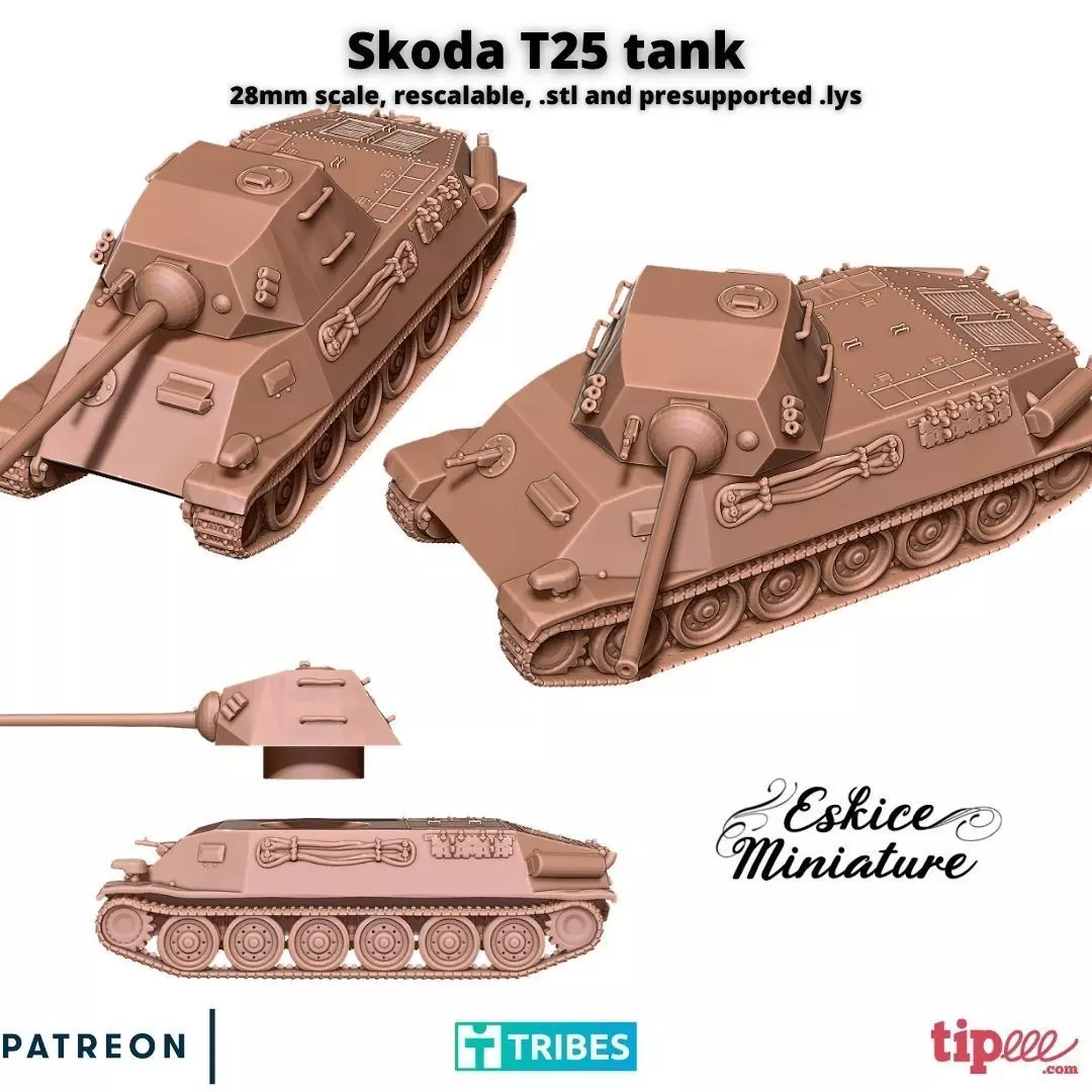Skoda T25 tank - 28mm 3D print model_0
