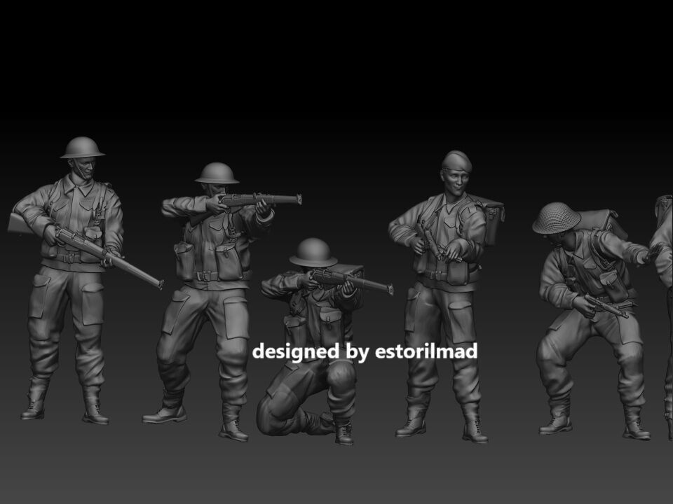 WW2 PACK 6 BRITISH SOLDIER IN CAEN NORMANDY 3D print model_3