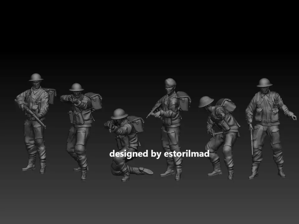 WW2 PACK 6 BRITISH SOLDIER IN CAEN NORMANDY 3D print model_0
