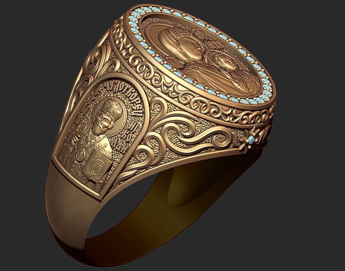 A MAN S RING WITH THE IMAGE OF THE VIRGIN 3D print model_11