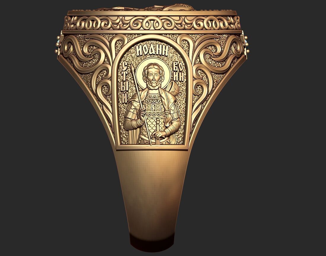 A MAN S RING WITH THE IMAGE OF THE VIRGIN 3D print model_9