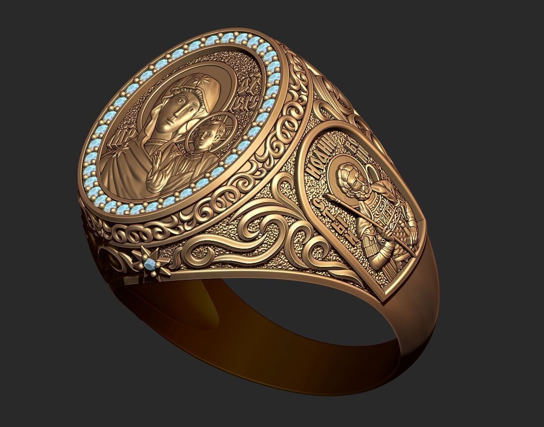 A MAN S RING WITH THE IMAGE OF THE VIRGIN 3D print model_10