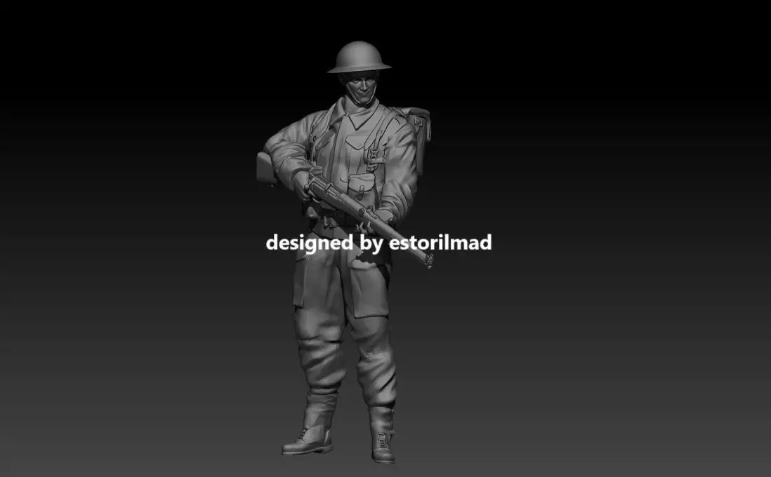 WW2 BRITISH SOLDIER IN CAEN NORMANDY V6 3D print model_0