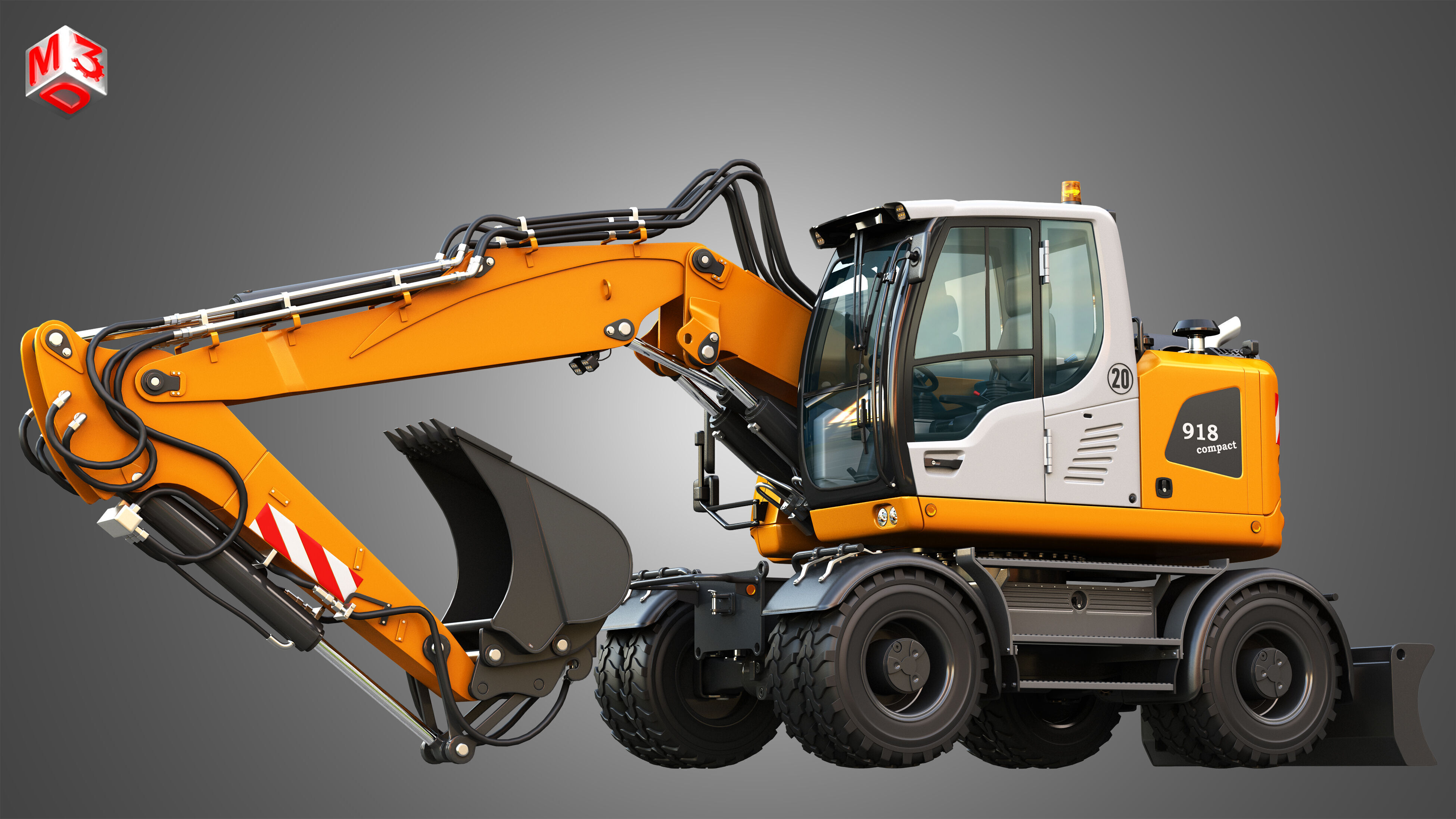 A918 Compact Litronic - Wheeled Excavator 3D model_8
