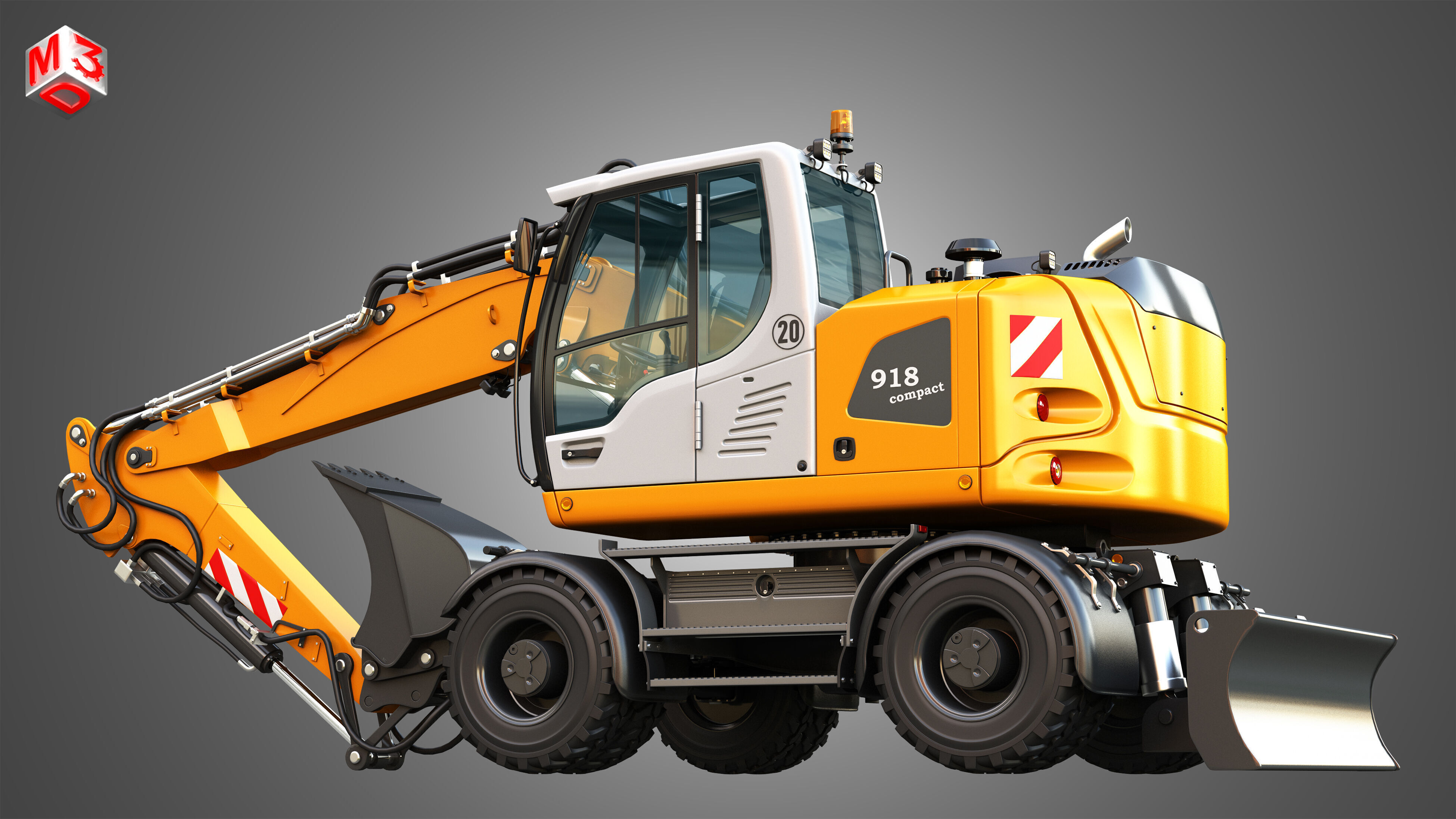 A918 Compact Litronic - Wheeled Excavator 3D model_11