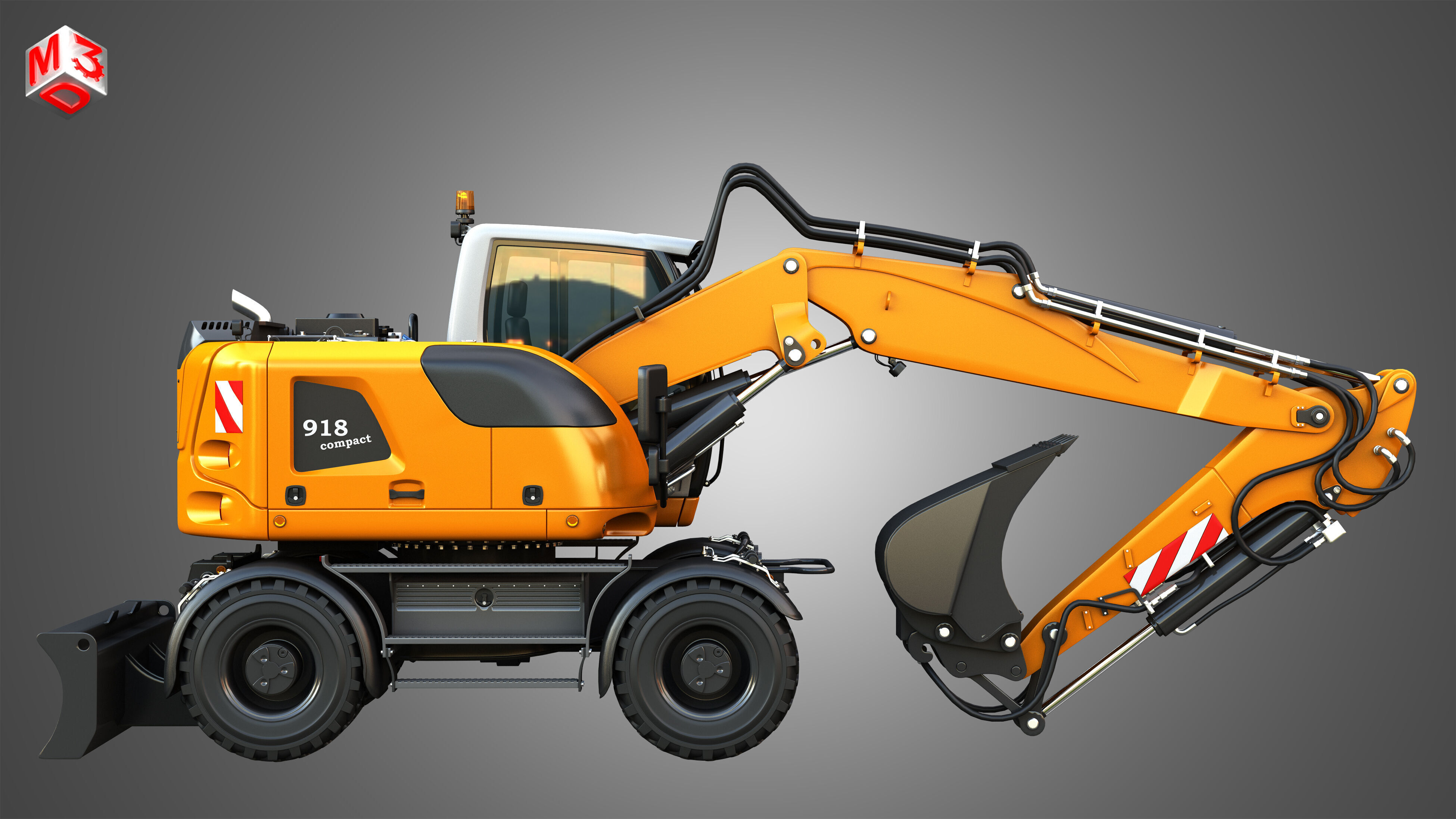 A918 Compact Litronic - Wheeled Excavator 3D model_7
