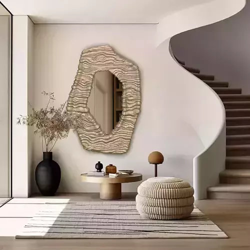 Unique Mirror Design 3D Frame Model Wooden texture Stl CNC