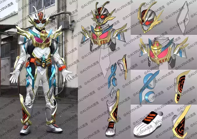 Kamen Rider Platina Gotcherd Armor - DIY Cosplay Pepakura Foam Low-poly 3D model