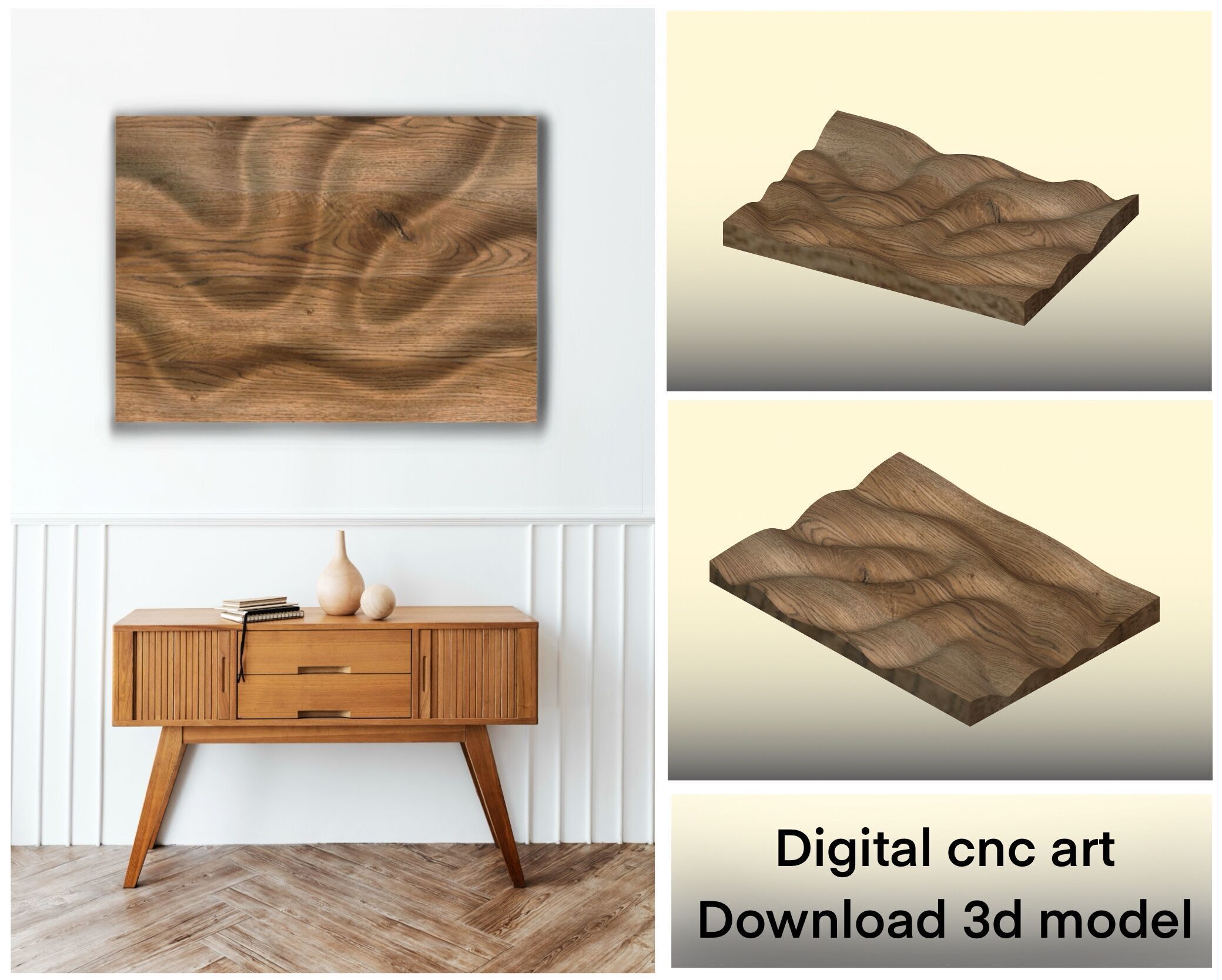 3D Wavy Wooden Panel STL Digital CNC for Wall Furniture Decor 3D print model_6