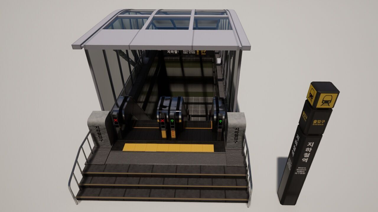 Korean Underground Metro Entrance 01 Low-poly 3D model_5