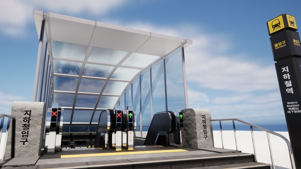 Korean Underground Metro Entrance 01 Low-poly 3D model_3