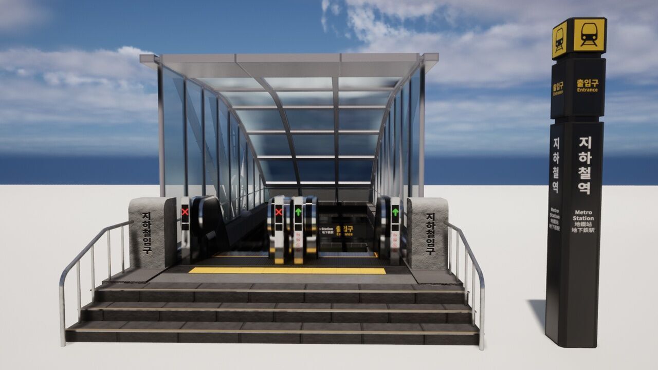 Korean Underground Metro Entrance 01 Low-poly 3D model_2