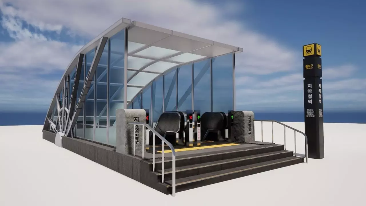 Korean Underground Metro Entrance 01 Low-poly 3D model_0