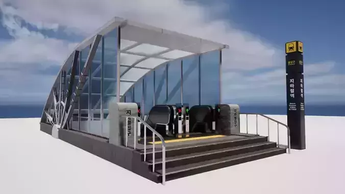 Korean Underground Metro Entrance 01 Low-poly 3D model