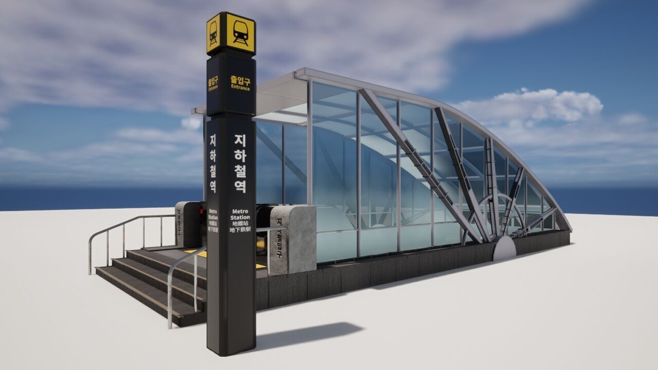 Korean Underground Metro Entrance 01 Low-poly 3D model_4