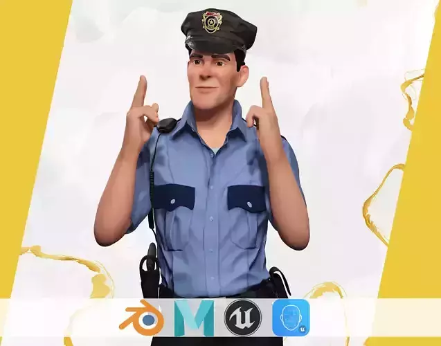 Stylized Cartoon Police Officer Policeman Rigged Cop Low-poly 3D model