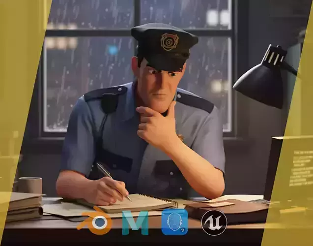 Stylized Cartoon Police Officer Policeman Rigged Cop Low-poly 3D model