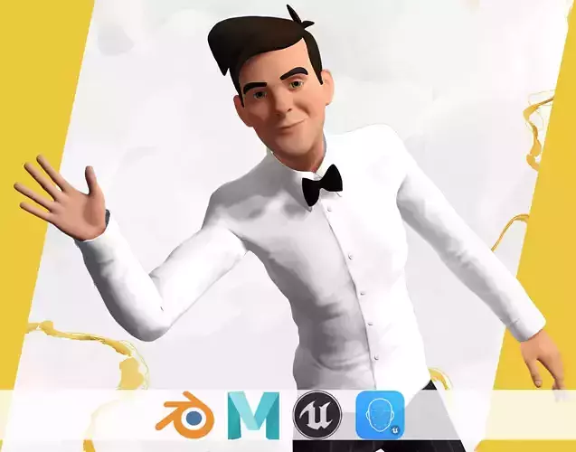 Cartoon Waiter Rigged Receptionist 3D Character Hospitality Low-poly 3D model
