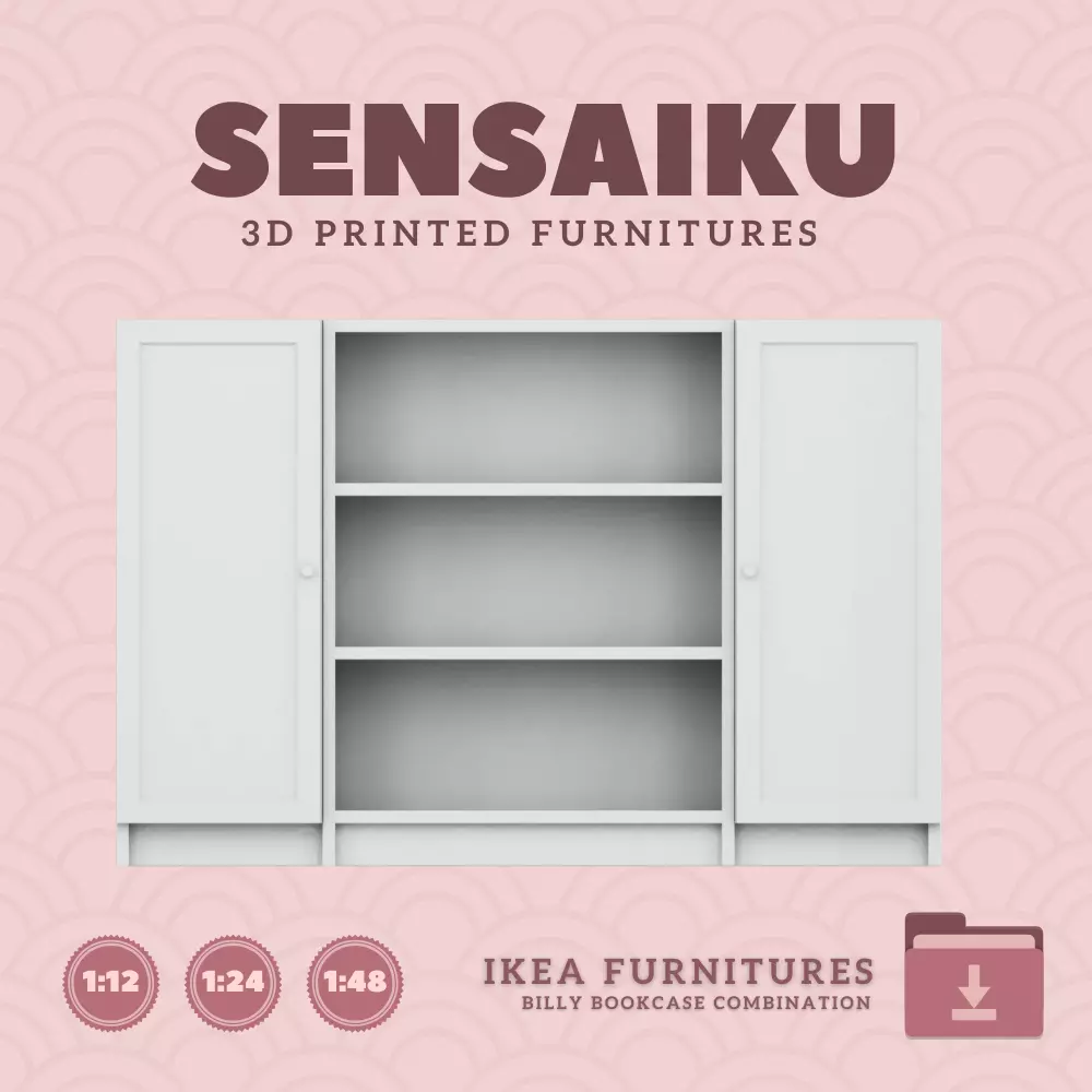 Mini Billy Oxberg Bookcase with Doors for Mini Dollhouse IKEA 3D print model