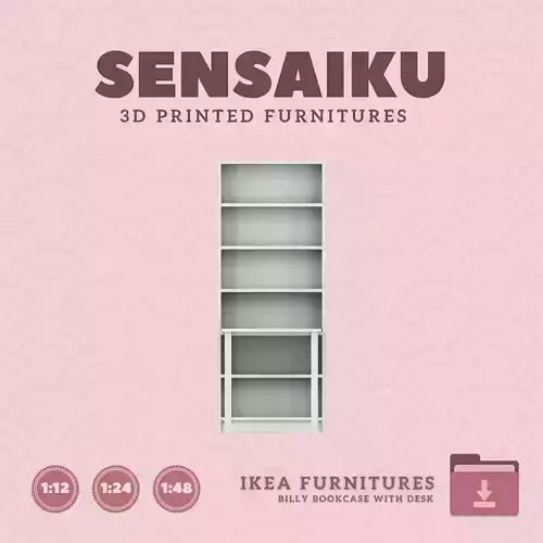 Mini Billy Bookcase with Desk for Mini Dollhouse IKEA 3D Print