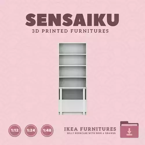 Billy Bookcase with Desk and Drawer for Dollhouse IKEA 3D Print 