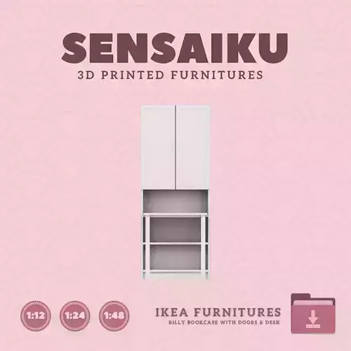 Billy Bookcase Combo with Doors and Desk for Dollhouse 3D Print