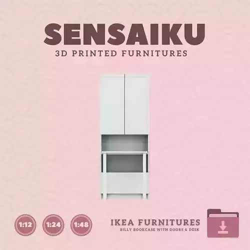 Billy Bookcase with Doors Desk Drawers for Dollhouse 3D Print