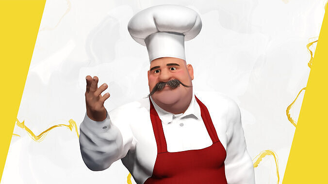 Cartoon Cook with Apron Fully Rigged Stylized Cartoon Chef Low-poly 3D model 2