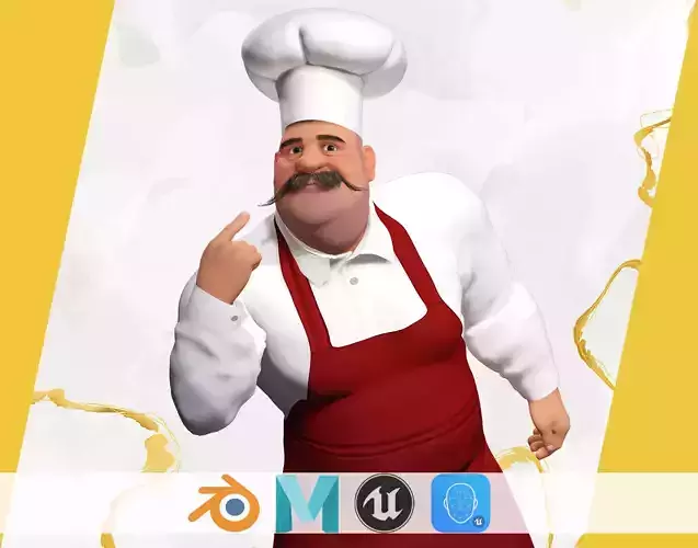 Cartoon Cook with Apron Fully Rigged Stylized Cartoon Chef Low-poly 3D model