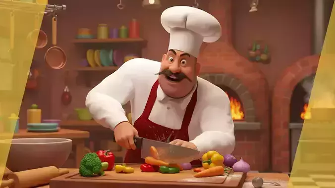 Cartoon Cook with Apron Fully Rigged Stylized Cartoon Chef Low-poly 3D model 4