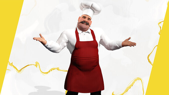 Cartoon Cook with Apron Fully Rigged Stylized Cartoon Chef Low-poly 3D model 3