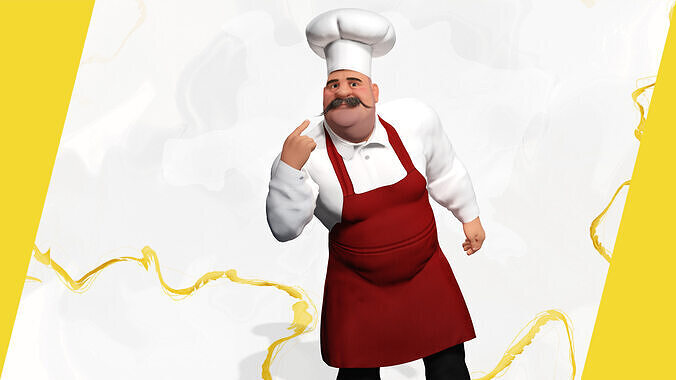 Cartoon Cook with Apron Fully Rigged Stylized Cartoon Chef Low-poly 3D model 7