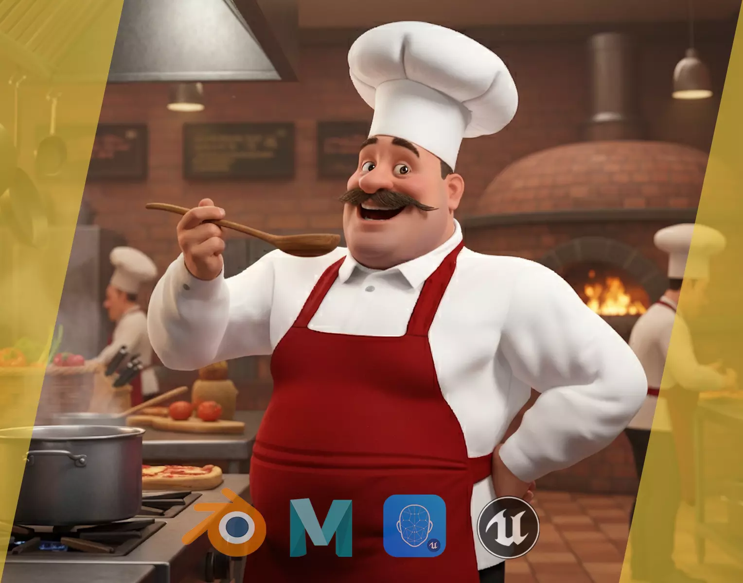 Cartoon Cook with Apron Fully Rigged Stylized Cartoon Chef Low-poly 3D model_0
