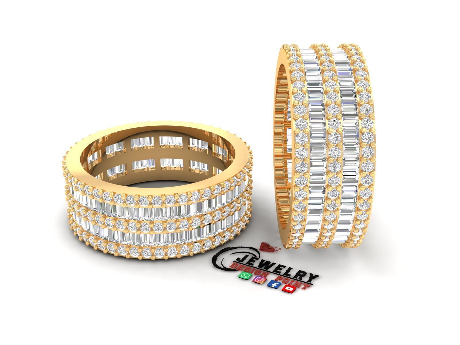 Custom Baguette Eternity Band - Diamond Ring - Baguette Band 3D print model_2