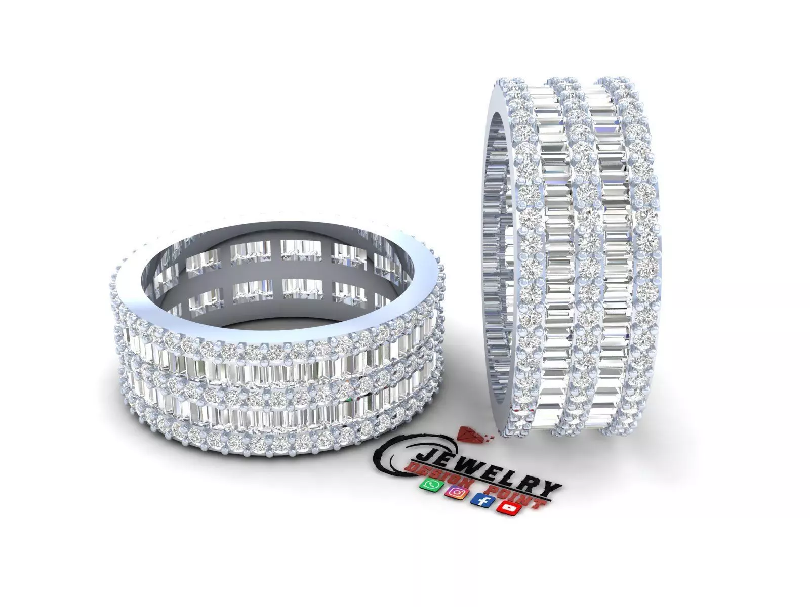 Custom Baguette Eternity Band - Diamond Ring - Baguette Band 3D print model_0